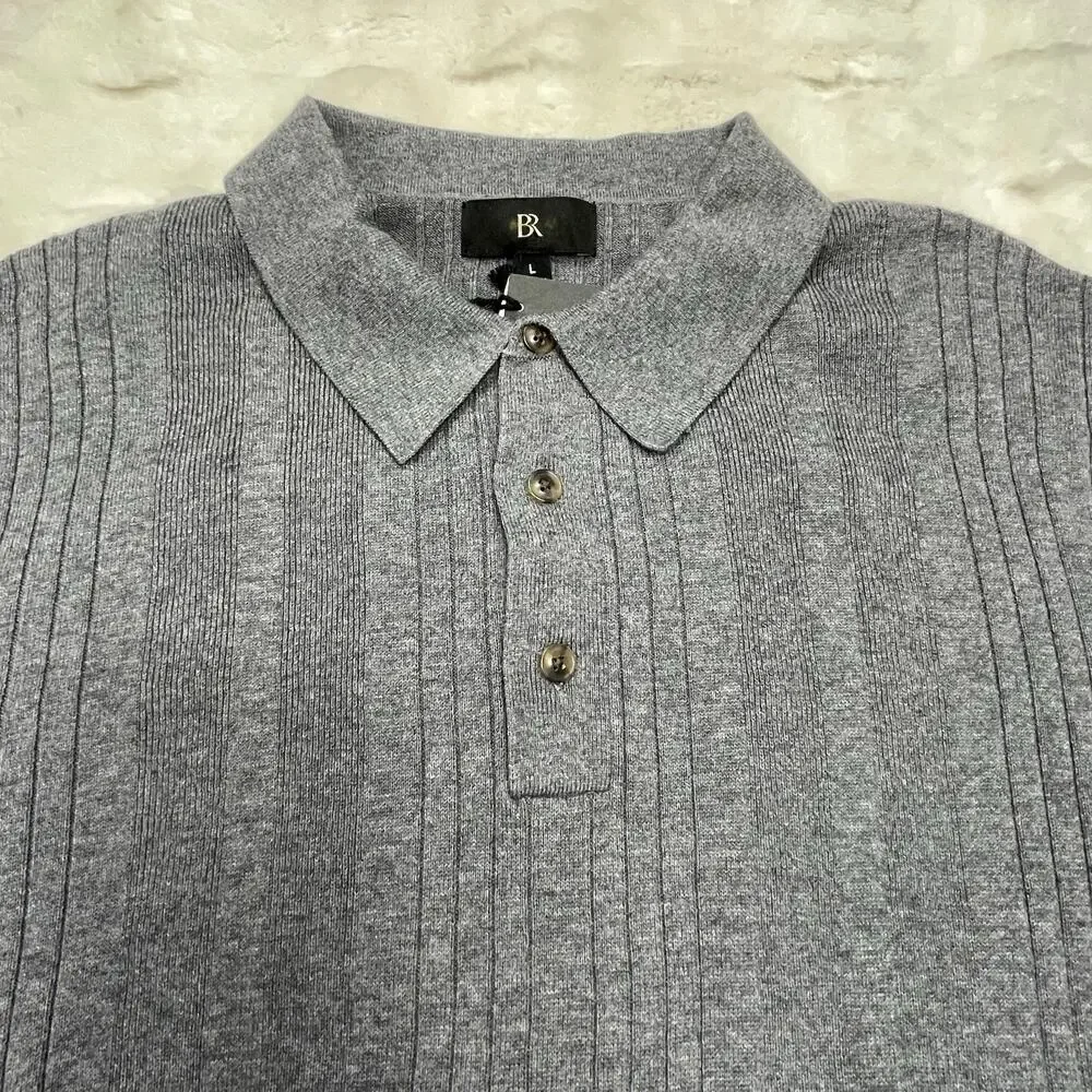 NWT $100 Banana Republic Organic Cotton Ribbed Sweater Polo Long Sleeve Mens L